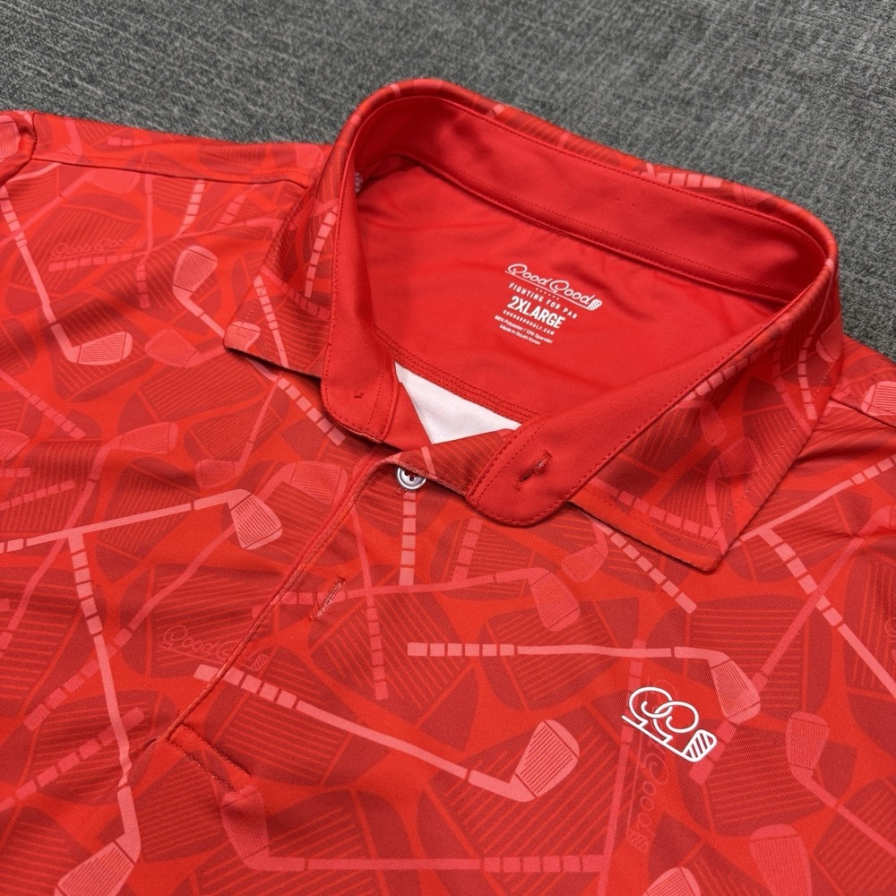 Good Good Golf Polo Shirt Mens 2XL Red Stretch Performance All Over Print